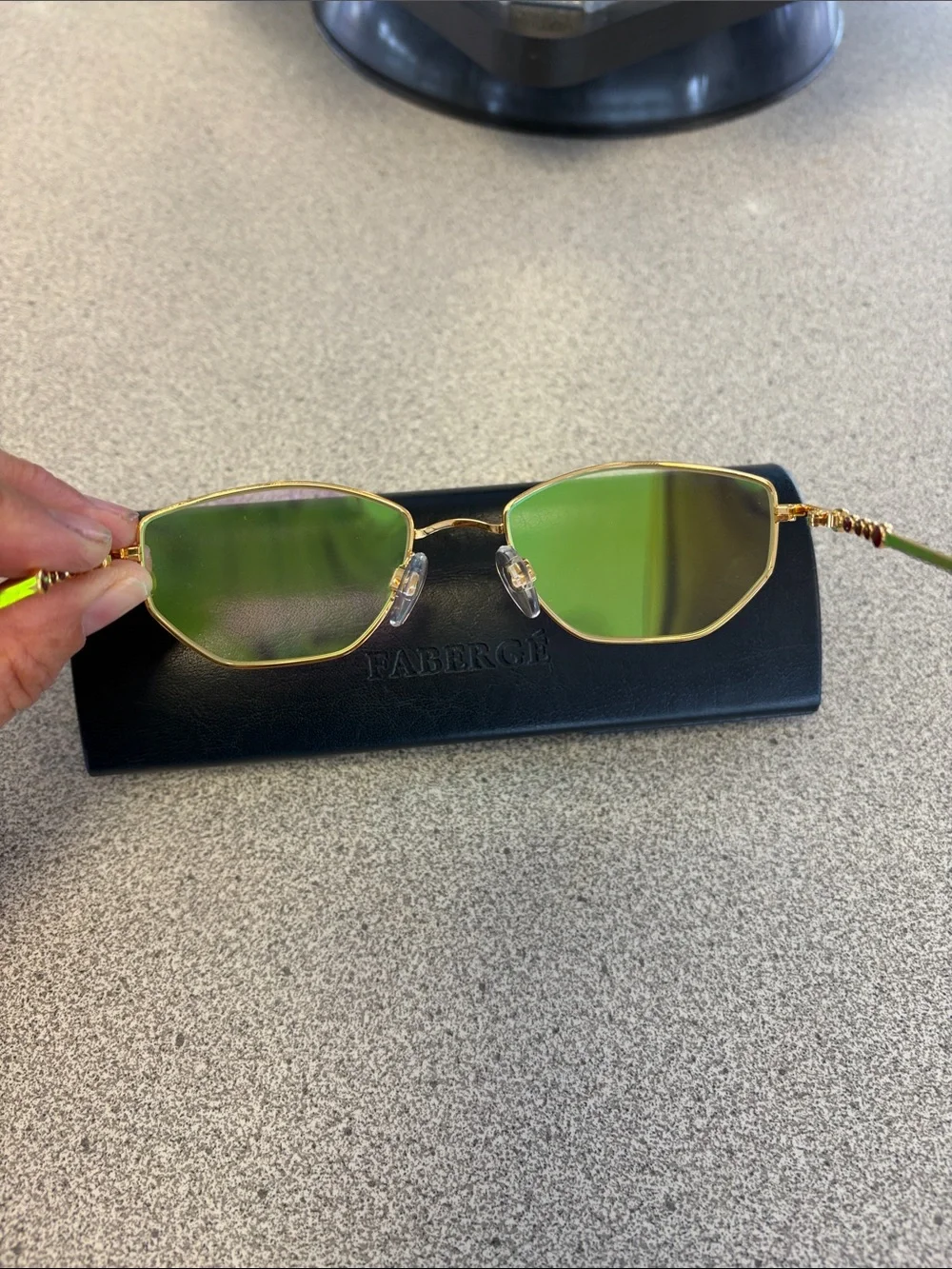 Faberge Vintage Gold Frame Sunglasses with Green and Purple Iridescent Lenses